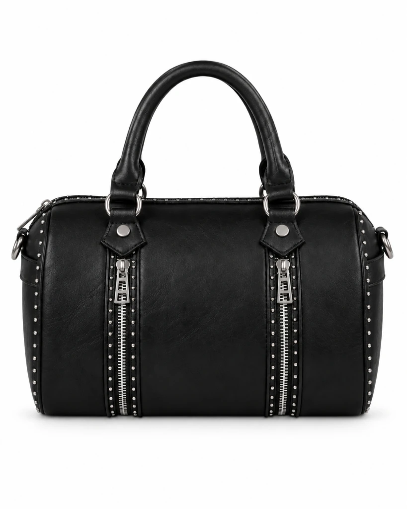 Bolso de Mano Sintético con Tachuelas y 2 Cremalleras Enterizas Decorativas para Mujer 3und. (Opción A)