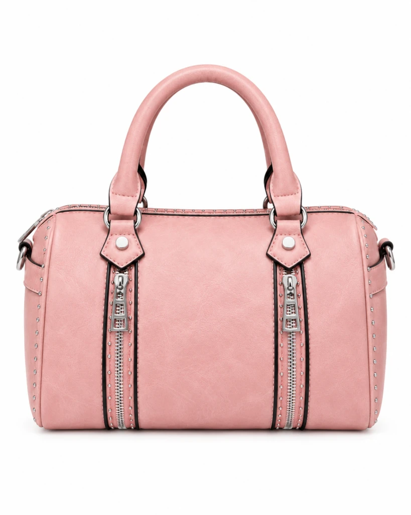 Bolso de Mano Sintético con Tachuelas y 2 Cremalleras Enterizas Decorativas para Mujer 3und. (Opción B)