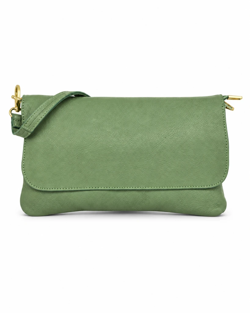 Bolso Piel de Grano tipo sobre con solapa y cremallera