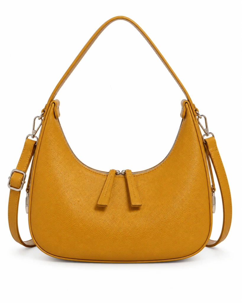 Bolso amarillo de Hombro Sintético con Diseño Medialuna y 2 Cremalleras para Mujer.