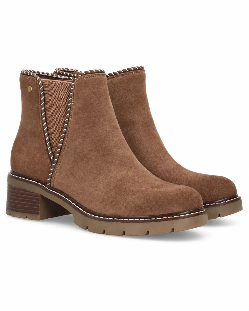 Botines casual con ribete trenzado para mujer-Kaki
