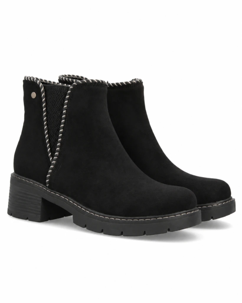 Botines casual con ribete trenzado para mujer-Negro