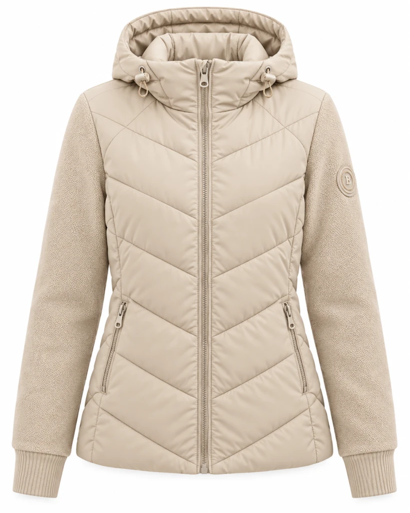 Chaqueta acolchada beige con capucha