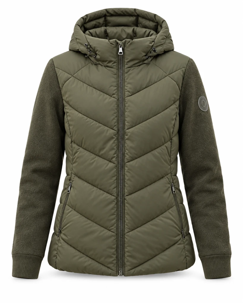 Chaqueta acolchada verde oliva con capucha