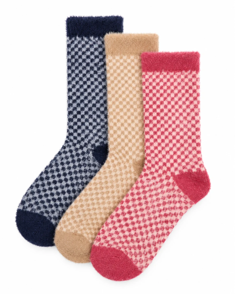 (Pack x3) Calcetines de Mujer Suaves con Estampado de Cuadros Multicolor