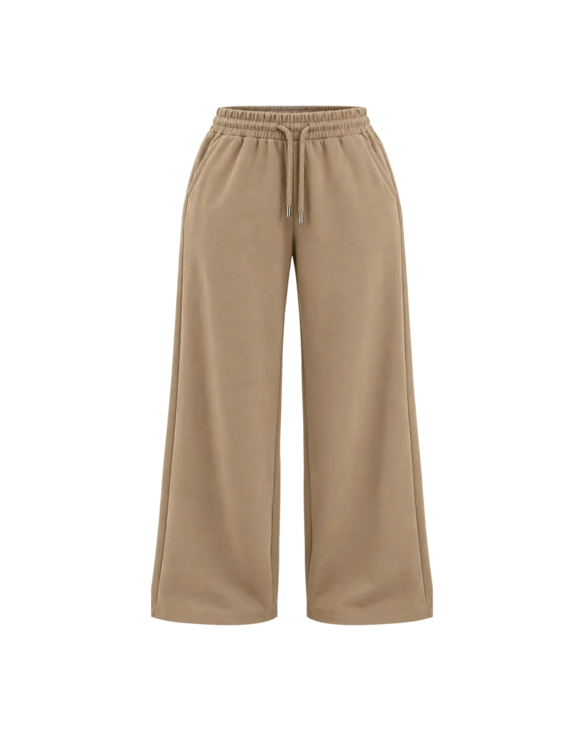 Pantalón de Mujer de Pierna Ancha con Cintura Elástica y Cordón Ajustable